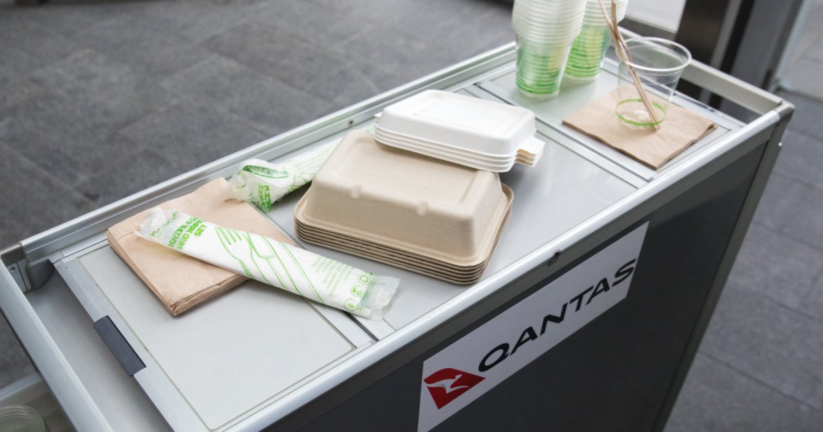 RECYCLING: BioPak and Qantas launch first ever zero-waste flight.